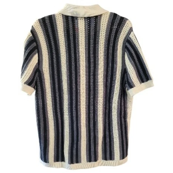 NWT Lucky Brand Men's Stripe Button Through Sweater In Whitecap Gray - Size M - Picture 5 of 11